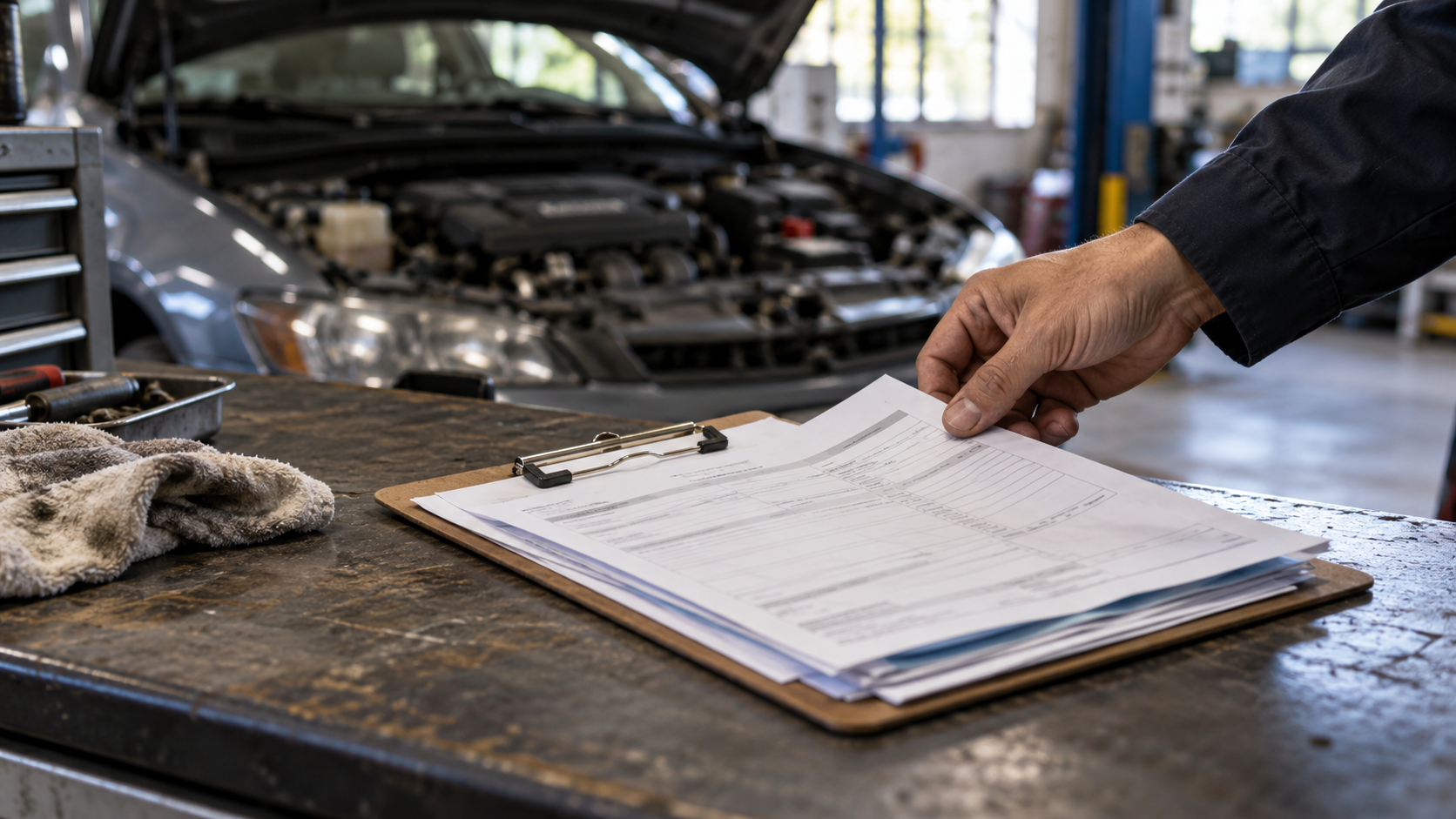 Auto service receipt kept for warranty records